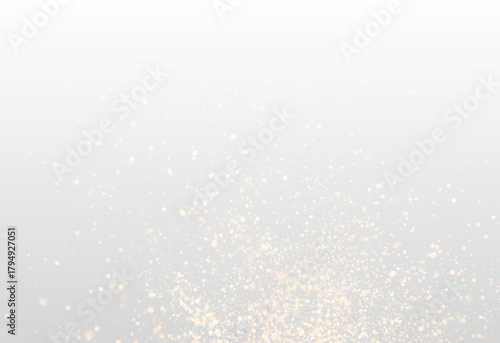 Soft glowing gold particles shimmer across sparkling bokeh circles. Tiny glitter dust floats gently. Perfect luxury overlay for festive designs. PNG