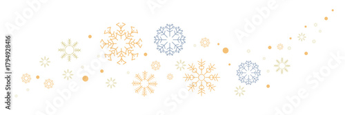 A winter-themed abstract background with blue and gold tones and snowy elements resembling Coral grass. Happy New Year and Merry Christmas concept. Snowflakes winter cover border.