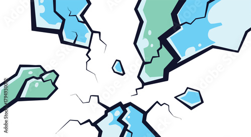 Abstract Cracked Ice Texture With Teal Green And Light Blue Colors And Dark Blue Outline