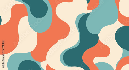 Abstract pattern featuring organic shapes in shades of orange, teal, and cream.