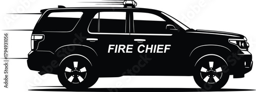 Black fire chief S U V vehicle with motion lines black and white, fire chief, suv, vehicle, car, black and white, silhouette, emergency vehicle, transport, transportation, speed, motion, lines, graphi