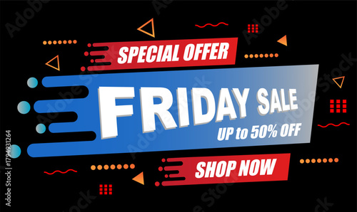 Velocity Friday Sale Dynamic Speed Burst Banner with 50% Off Offer and Geometric Elements for Urgent E commerce Promotions