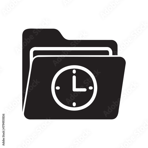 Folder icon with a clock face inside, symbolizing time management or deadlines