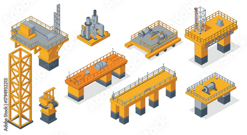 Isometric industrial platforms and equipment for offshore construction projects