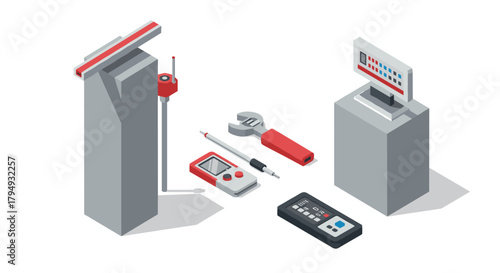 Retro gaming devices and tools in isometric style with modern touch