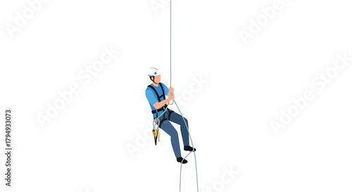 Construction worker rappelling for safety training and rescue operations