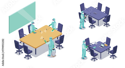 Isometric office disinfection by healthcare workers in protective gear