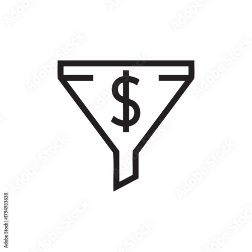 Dollar sign inside a funnel, representing sales or income
