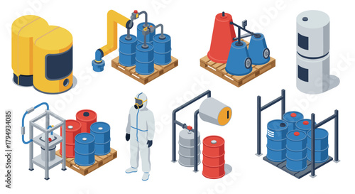 Industrial safety and chemical storage isometric equipment and protective gear
