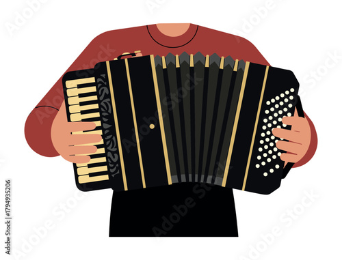 Illustration of person playing bandoneon on white background — ideal for tango, Argentinian music and cultural content.
