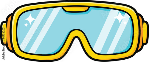Yellow Pixel Art Goggles With Blue Lenses And Sparkles
