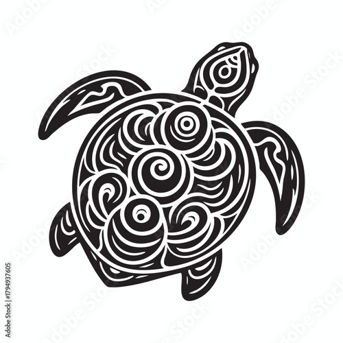 Black and white turtle with spiral patterns design