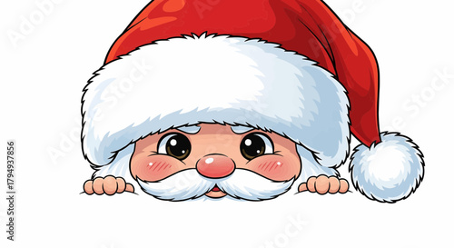Adorable Cartoon Santa Claus Peeking Over a Blank Surface