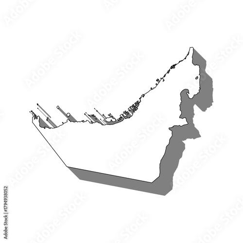 United Arab Emirates Map in solid black outline border map of country area Simple flat vector illustration