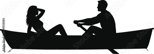 Couple rowing a boat silhouette vector, silhouette, couple, boat, rowing, man, woman, water, activity, leisure, recreation, summer, outdoors, relationship, together, travel, journey, transport, oar, p