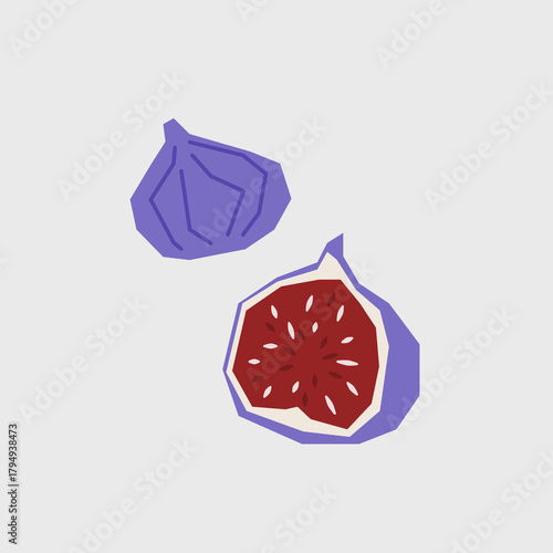 Fresh fig illustration. Simple icon of organic fruits for farmers market advertising. Vector symbol of harvested vegetables in minimal  flat style.