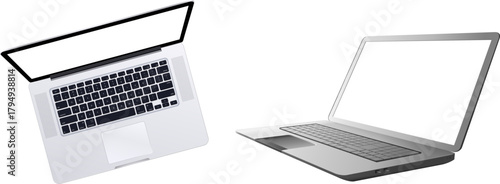 Modern Angled Laptop Mockups - Isometric and Tilted Front View on Transparent Background