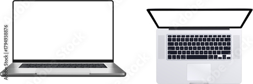 Modern Laptop Mockups Collection — Realistic Front and Overhead Views Isolated on Transparent Background