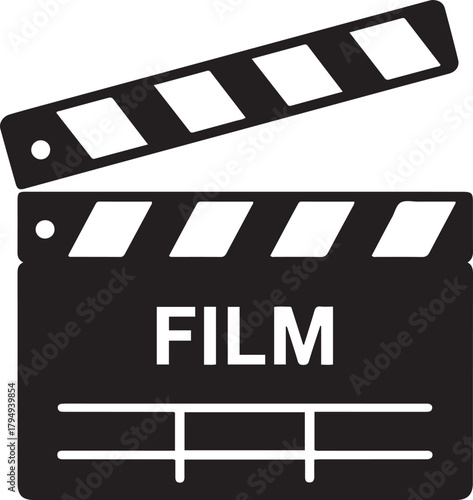 Film clap icon isolated. Vector Black silhouettes. with white background