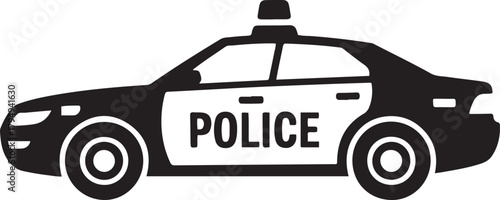 Simple illustration of police car icon for web design. Vector Black silhouettes. with white background
