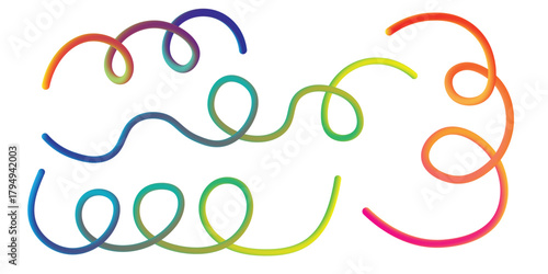 3d abstract gradient wavy curvy long squiggles line, loopy line, wave line - stock vector. abstract wavy line. long hand drawn squiggle. vector illustration on transparent background