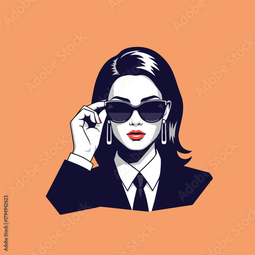 Stylish woman wearing sunglasses and a suit looks confident and modern