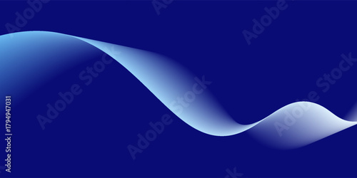 Curve shape flow vector abstract background in dark blue gradient, dynamic and speed concept, futuristic technology or motion art.