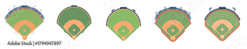 Vector Flat Baseball Field Stadium Set Different Layouts Illustration