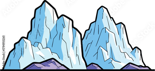 Two Jagged Ice Peaks Against White Background With Purple Base