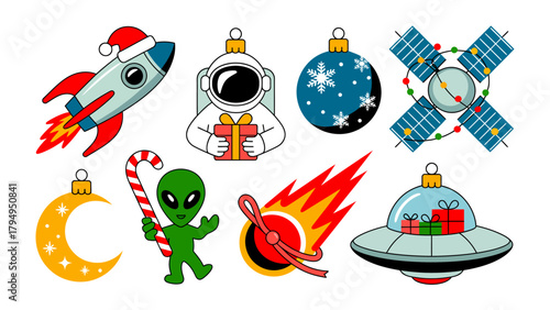 Festive Ornaments of the Cosmos: A whimsical collection of Christmas ornaments, each one a unique emblem of space exploration, celestial wonders, and holiday cheer.