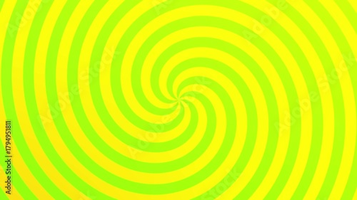 Green and yellow simple hypnotic spiral background, geometric animation