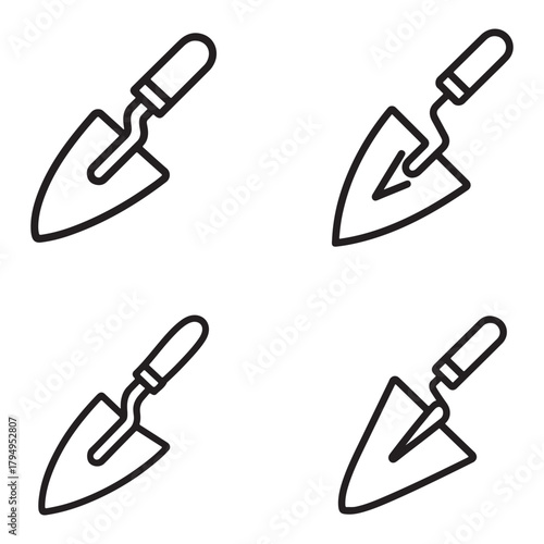 Collection of bricklaying trowel icons in various styles and colors silhouette