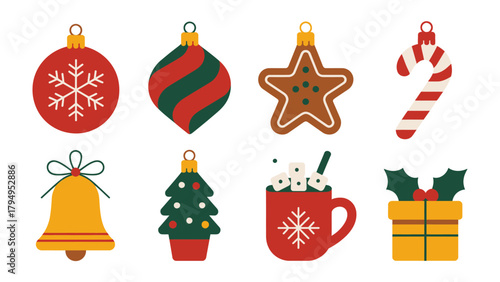 Festive Decorations: An array of charming Christmas ornaments, each unique in design, arranged to evoke the spirit of the season.