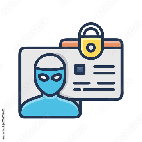 Identity theft concept illustration with a masked person and a secured ID card

