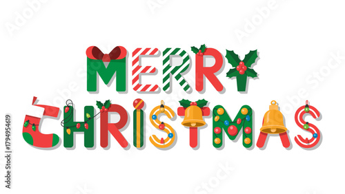Festive Christmas Text: Merry Christmas - a colorful and vibrant illustration that embodies the joy, warmth, and festive cheer of the holiday season.