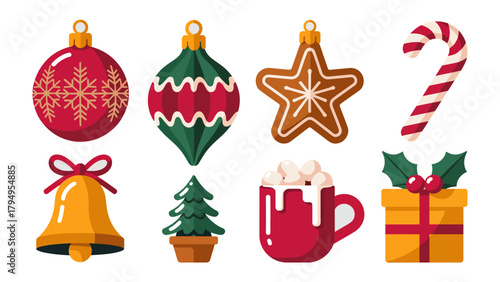 Festive Christmas Ornaments: a delightful composition of classic Christmas ornaments and symbols of the festive season, filled with joy and cheer.