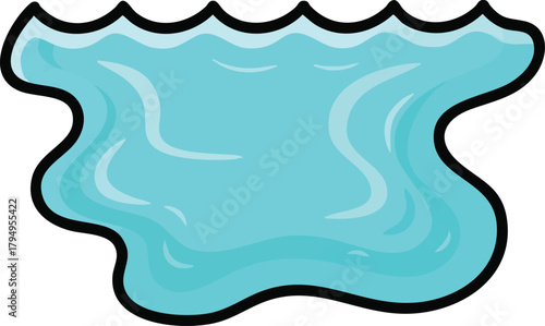 Cartoonish Blue Water Surface with Jagged Black Outline