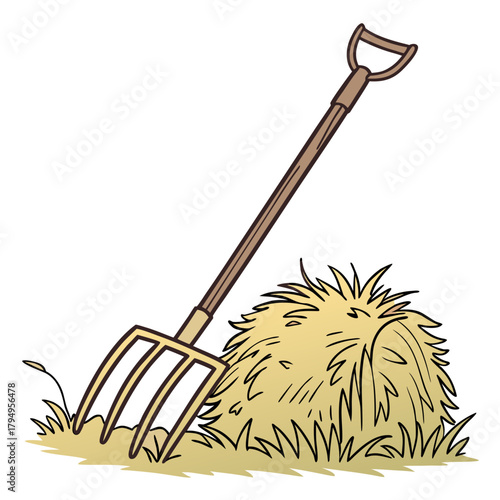 Pitchfork and Haystack Illustration on White Background farm farming