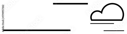 Cloud beside varying horizontal lines indicating airflow, movement, simplicity, connection, speed, environment, and minimal design. Ideal for concepts thumbs up weather mobility and clean energy. A