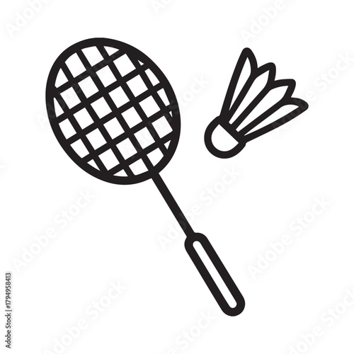 Badminton racquet and shuttlecock outline icon vector