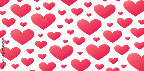 Seamless vector pattern with red hearts for Valentine's Day love and romance illustration