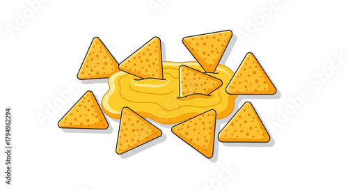 Vector illustration of nachos with cheese sauce on white background