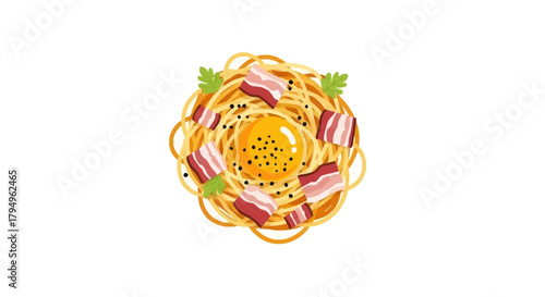 Vector illustration of carbonara pasta with bacon and egg yolk
