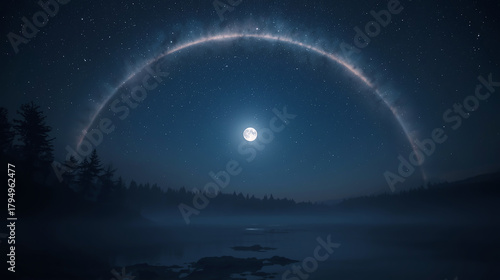 夜空に溶ける淡い月虹