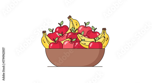 A bowl overflowing with apples and bananas