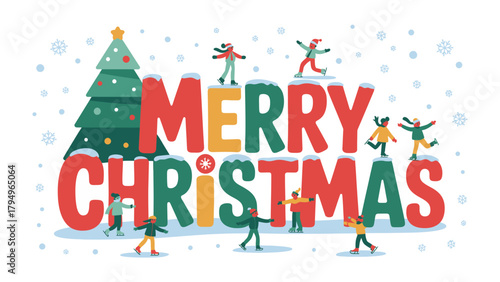 Festive Christmas Greetings: Animated characters frolic amongst a snow-covered message, wishing a joyous and merry Christmas.