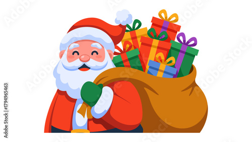 Santa's Christmas Delight: A jolly figure embodying the spirit of generosity, Santa Claus, bearing a sack brimming with colorful wrapped gifts, the embodiment of joy during the festive season.