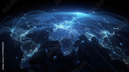 Global network connecting cities and continents digitally