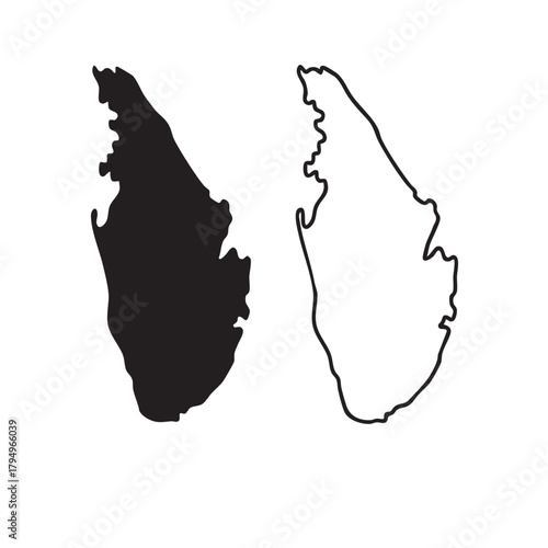 Sri Lanka Map Silhouette and Outline on White Background Keywords: vector illutrastion transparent background
