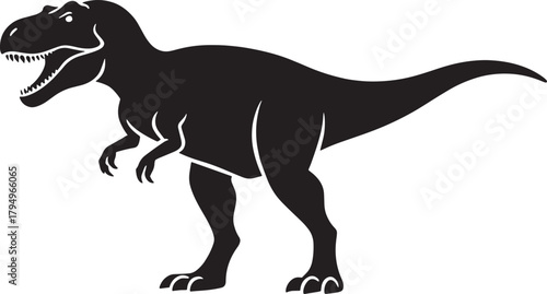 A striking black silhouette of a tyrannosaurus rex in a dynamic pose